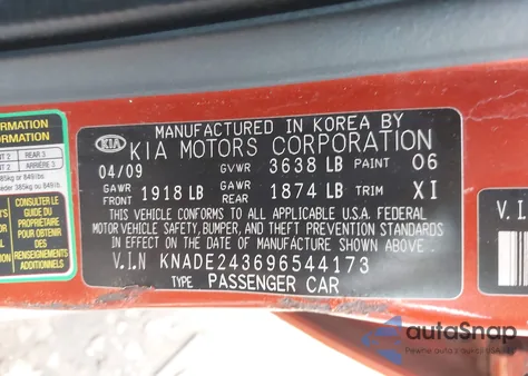 2009 Kia Rio5 Lx from USA, damaged, VIN KNADE243696544173